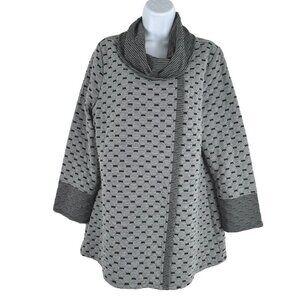 Habitat Sweater Top‎ Large Cowl Neck Gray Black Abstract Geometric TP-2880